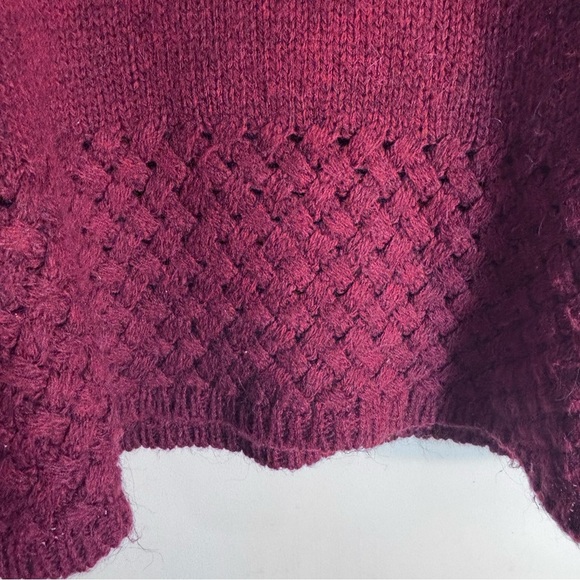 AVA Sz L Wool Alpaca Blend Sweater Cowl Neck Long Line Lattice Hem & Cuffs - Picture 2 of 9